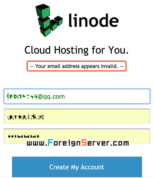 注册Linode提示“Your email address appears invalid”如何解决？