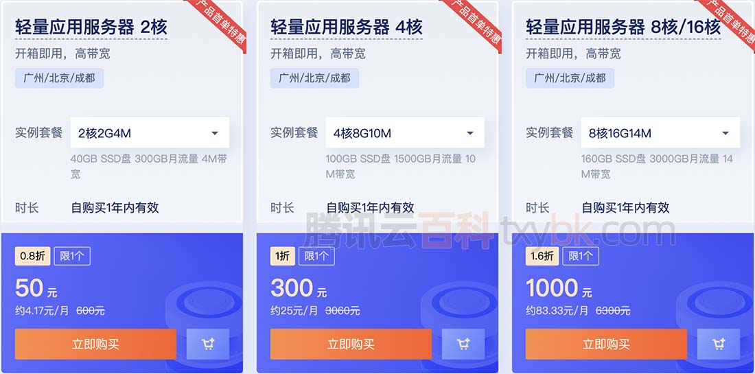 腾讯云轻量应用服务器优惠价格