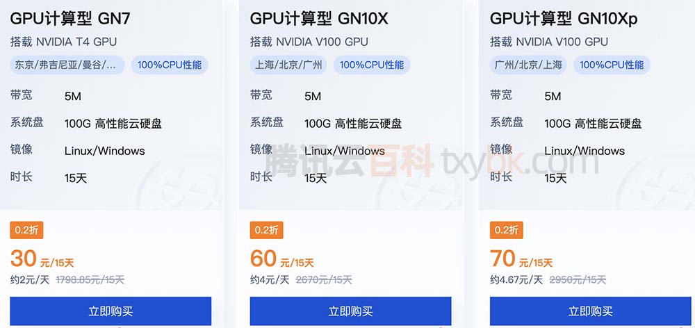 腾讯云GPU服务器价格