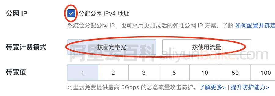 阿里云服务器公网IP和带宽计费模式