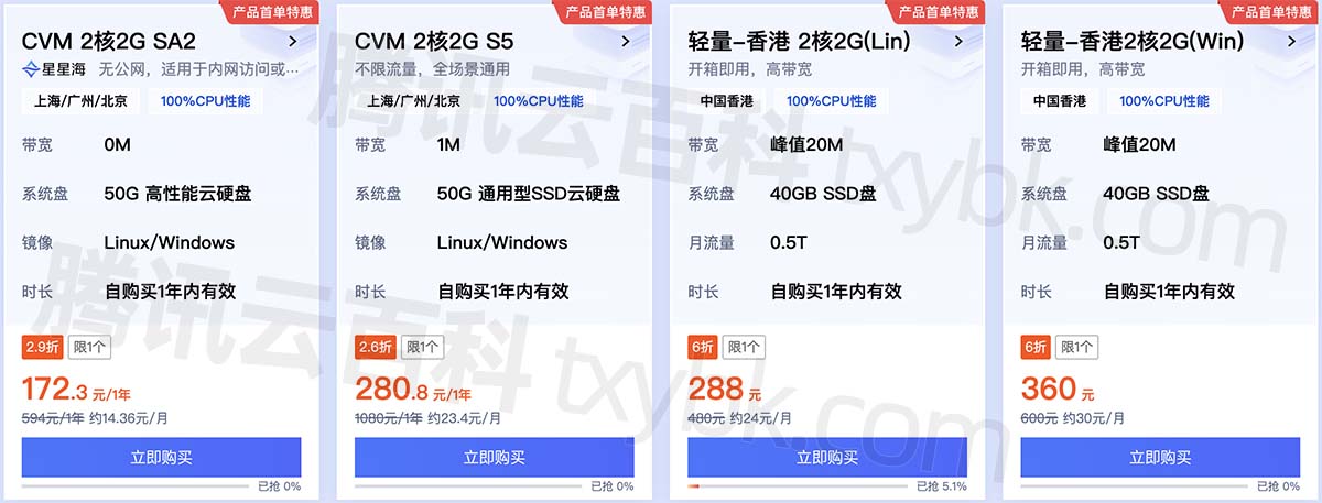 腾讯云双11服务器CVM优惠价格表