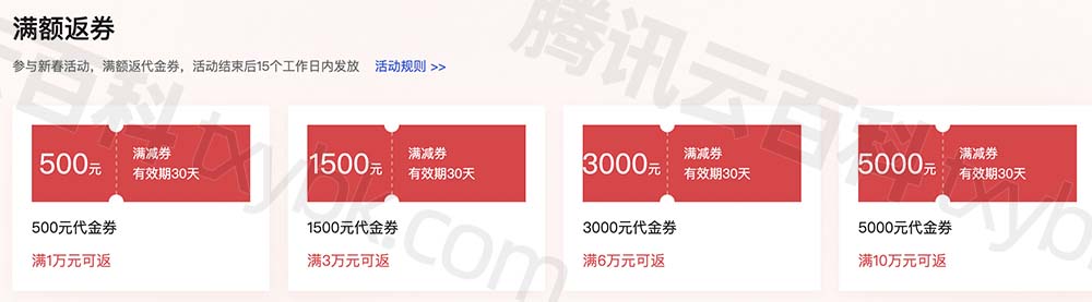 腾讯云满额返券最高5000元