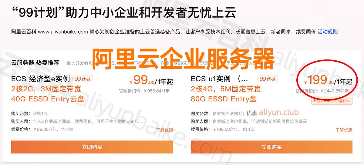 阿里云企业服务器199元一年