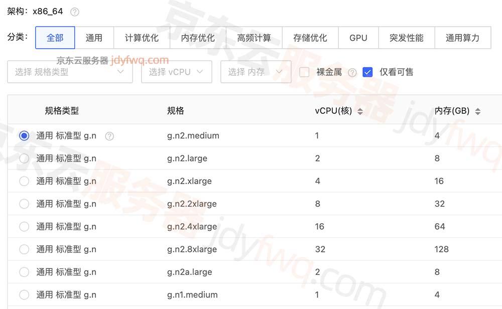 京东云CVM云主机实例规格