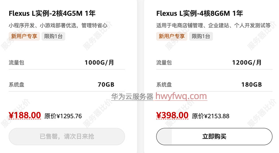 华为云4核8G服务器398元一年