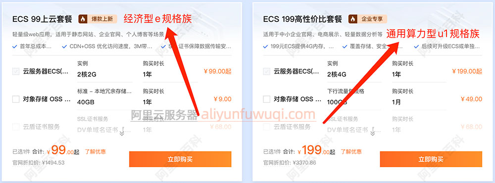阿里云服务器ECS规格族经济型e和通用算力型u1实例
