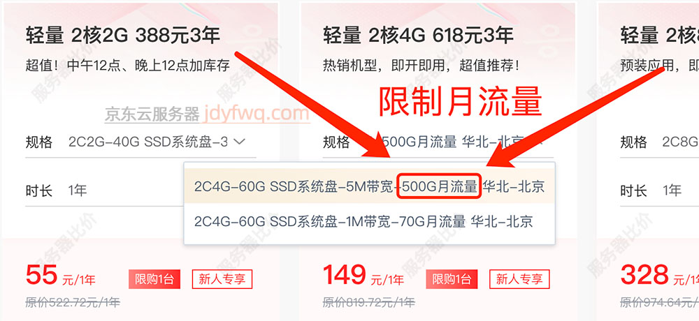京东云轻量云主机限制月流量