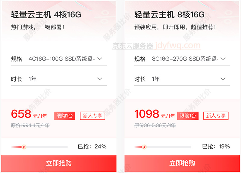 京东云轻量云主机8核16G配置价格