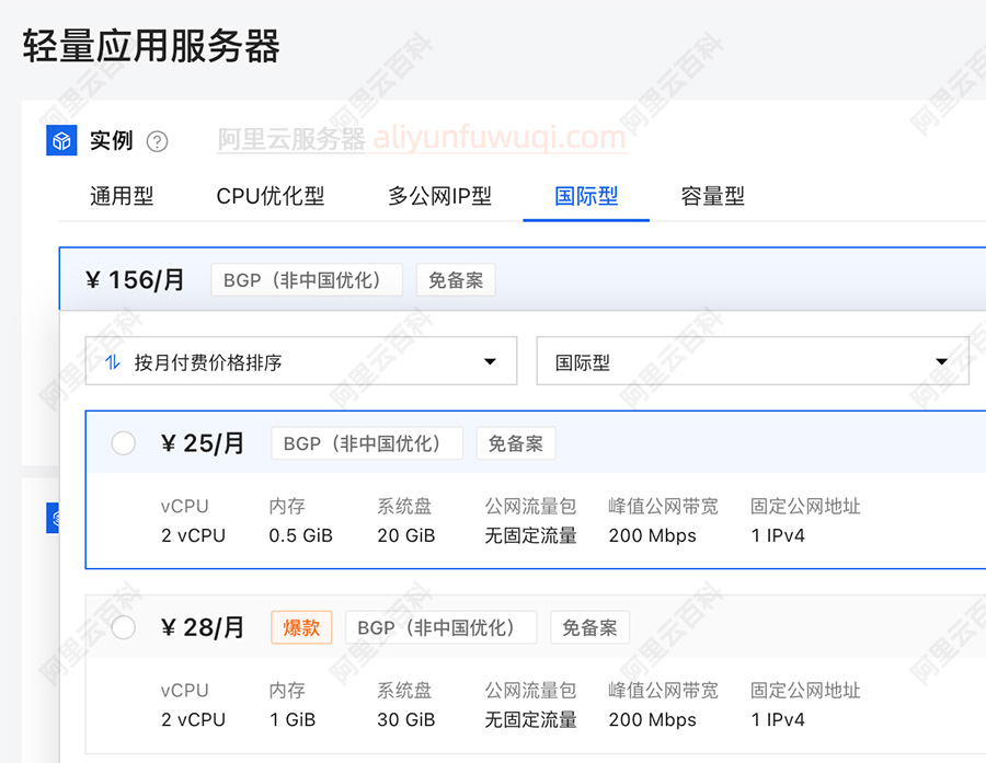 阿里云香港轻量应用服务器200M带宽优惠价格25元1个月、300元一年