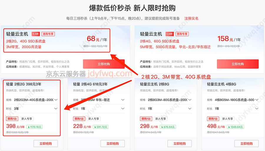 京东云轻量云主机2核2G3M带宽