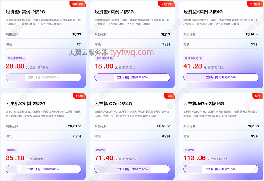 天翼云服务器秒杀优惠价格